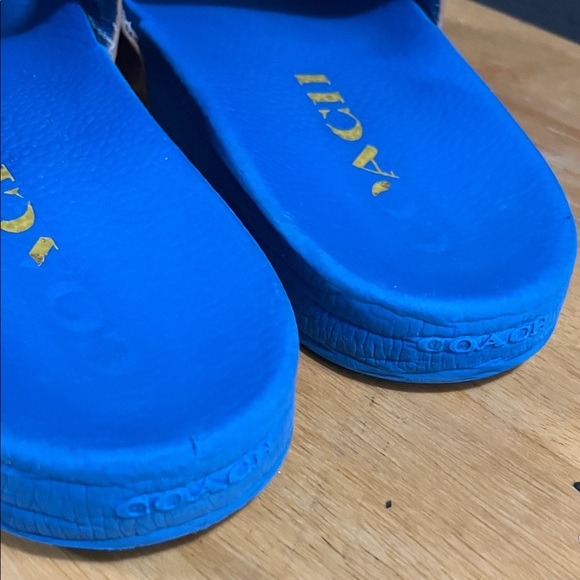 Coach Men Blue Slides with Multicolor Coach Logo Pattern - Picture 8 of 9